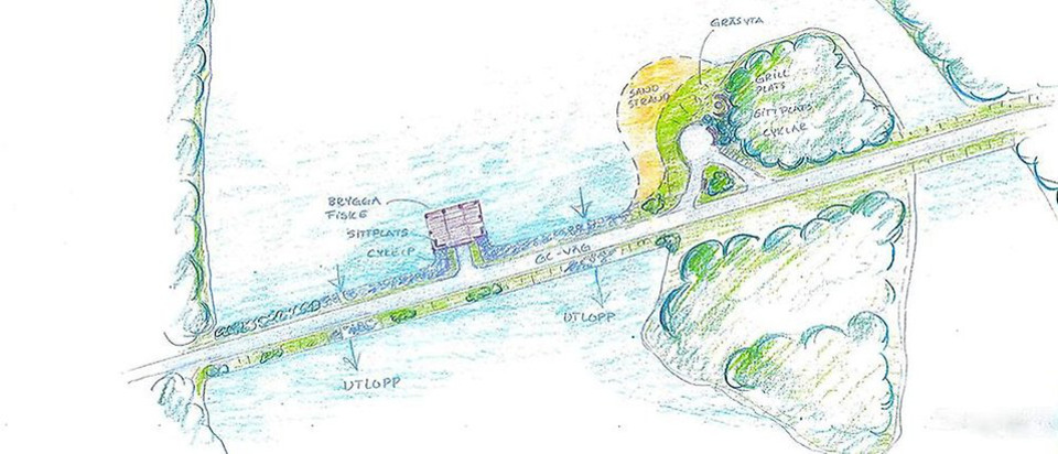 Skiss över hur Norra Bergundasjöns norra spets kan se ut i framtiden