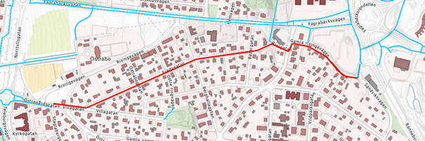 Karta som visar den nya prioriterade cykelvägen från Högstorp till centrum
